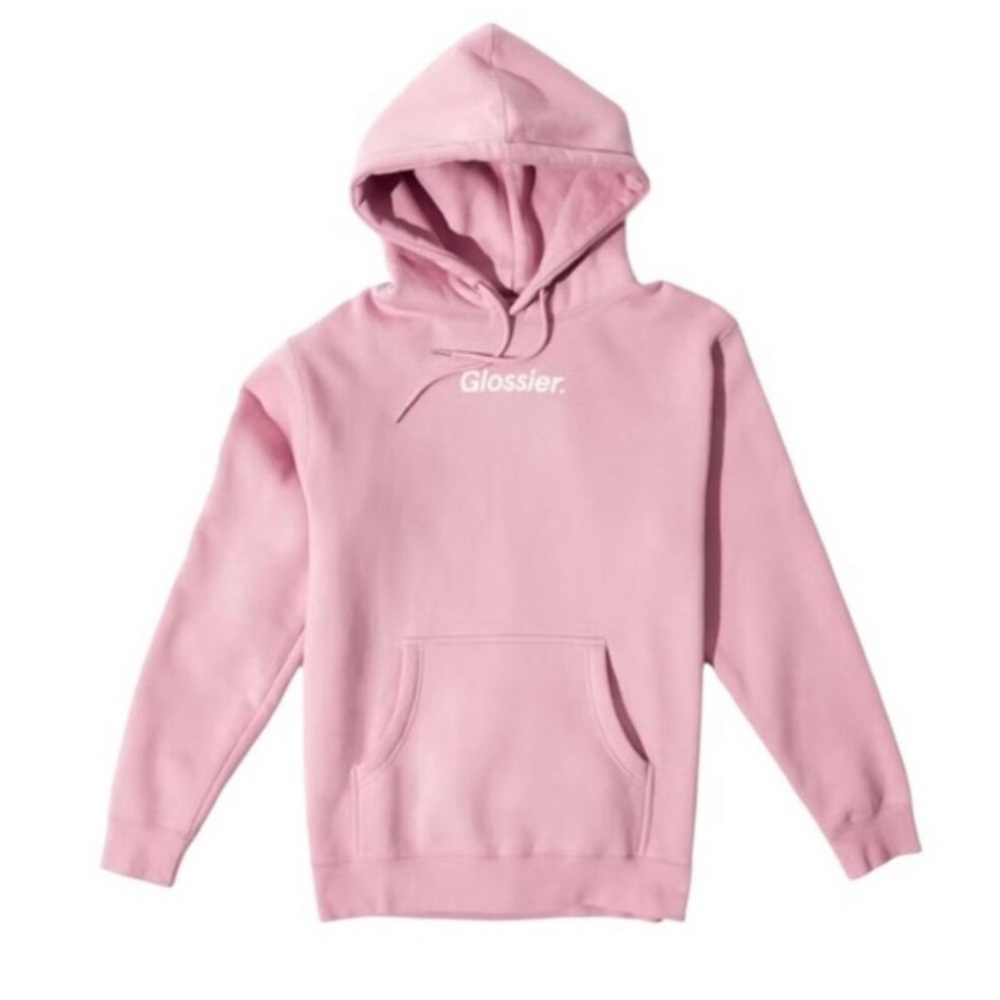 Glossier Hoodie Women’s Size Small Pink Cotton Fleece Sweatshirt